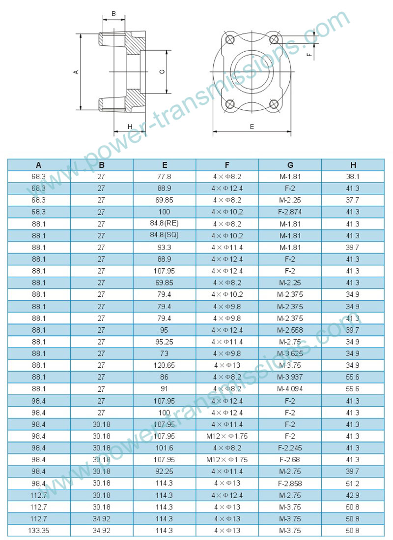 Flange Yoke Drawings and parameters