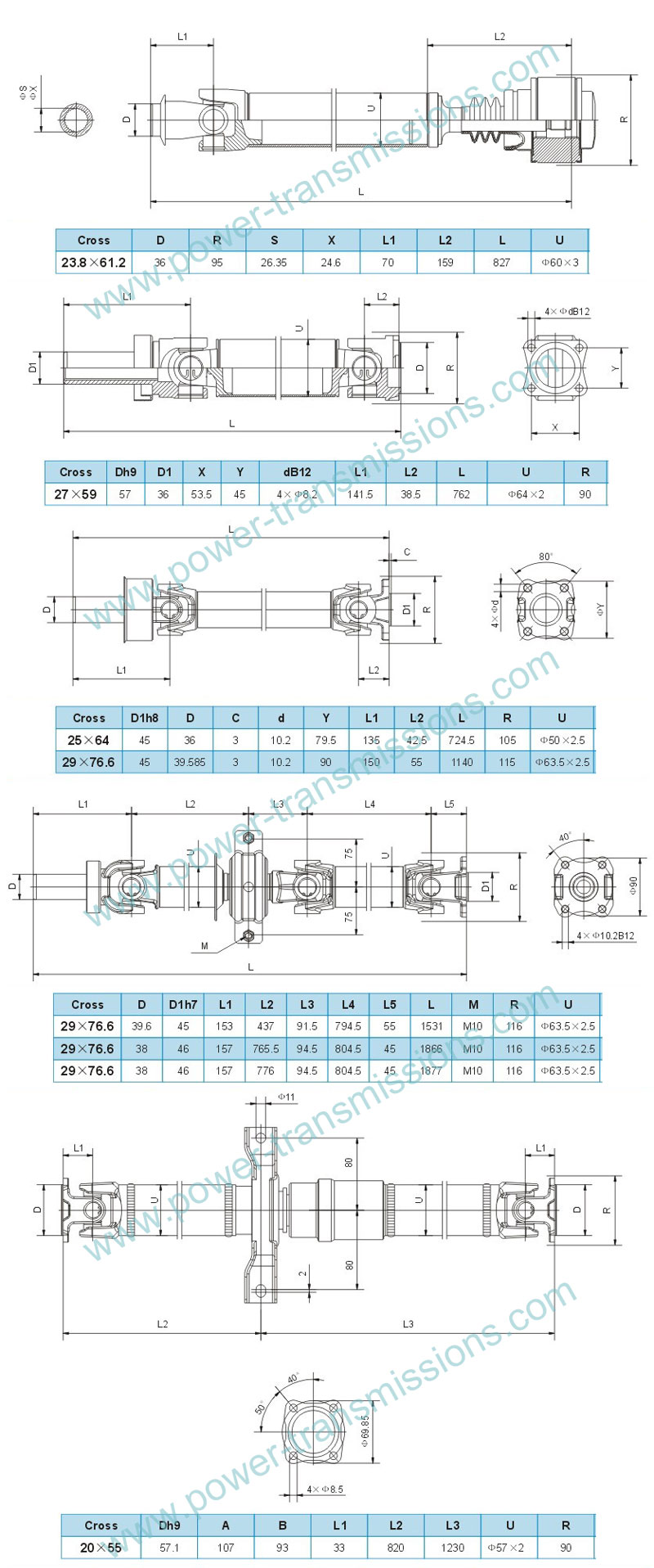 Light Duty drive Shaft Drawings and parameters