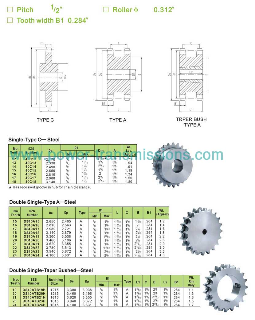 Double Single Sprockets &Single Type C Sprockets No.40