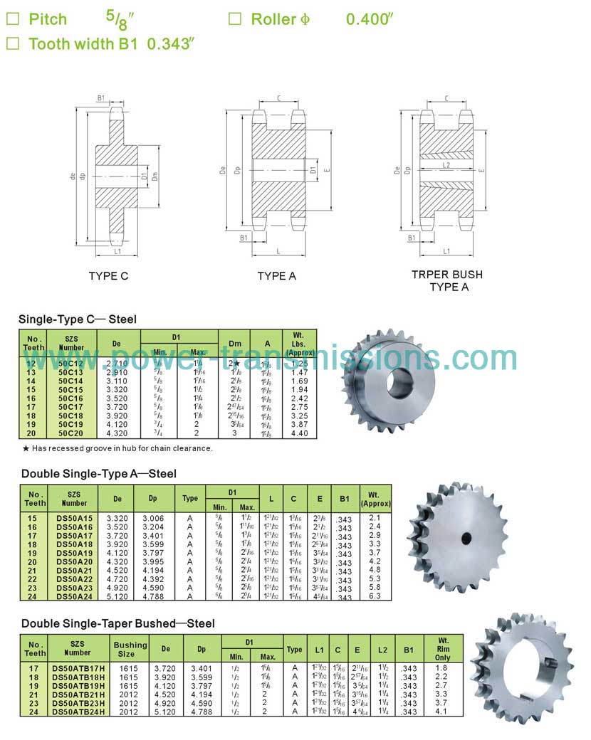 Double Single Sprockets &Single Type C Sprockets No.50