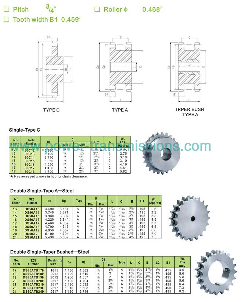 Double Single Sprockets &Single Type C Sprockets No.60