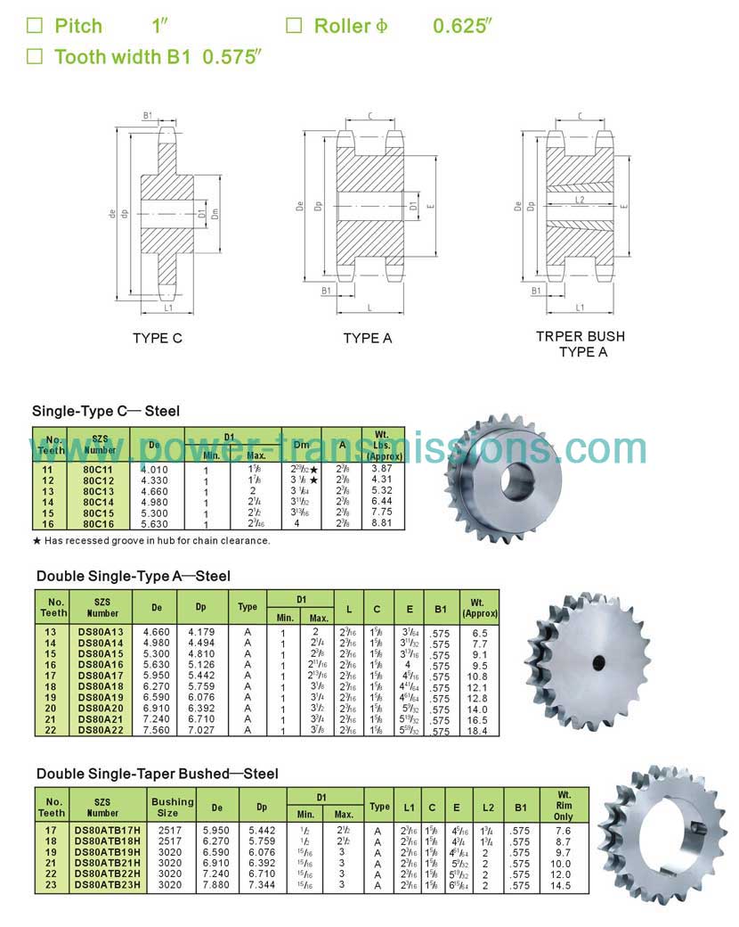 Double Single Sprockets &Single Type C Sprockets No.80